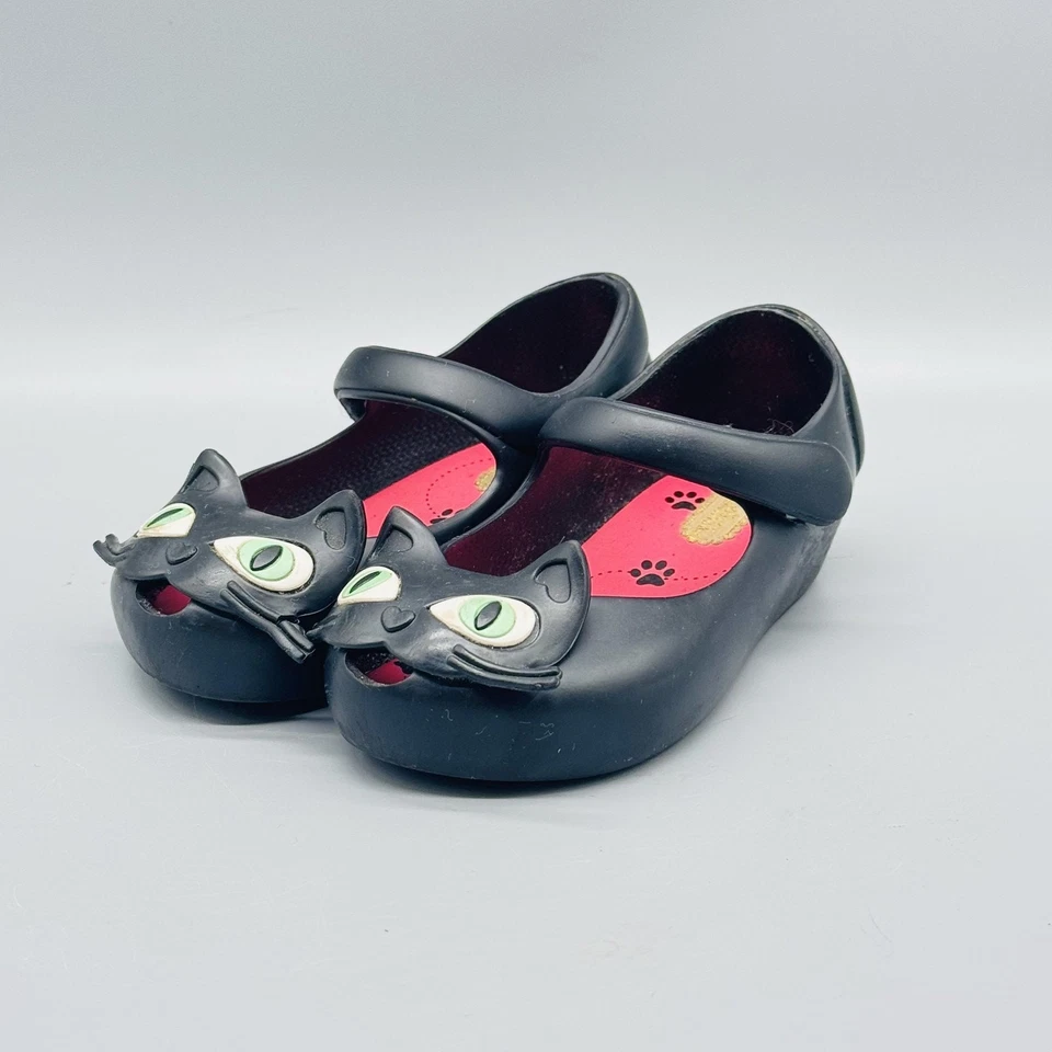 Mini Zapatos Melissa Niños Niñas 7c Negro Mary Jane Gato Cara Correa Otoño Halloween Foto 4 de 4