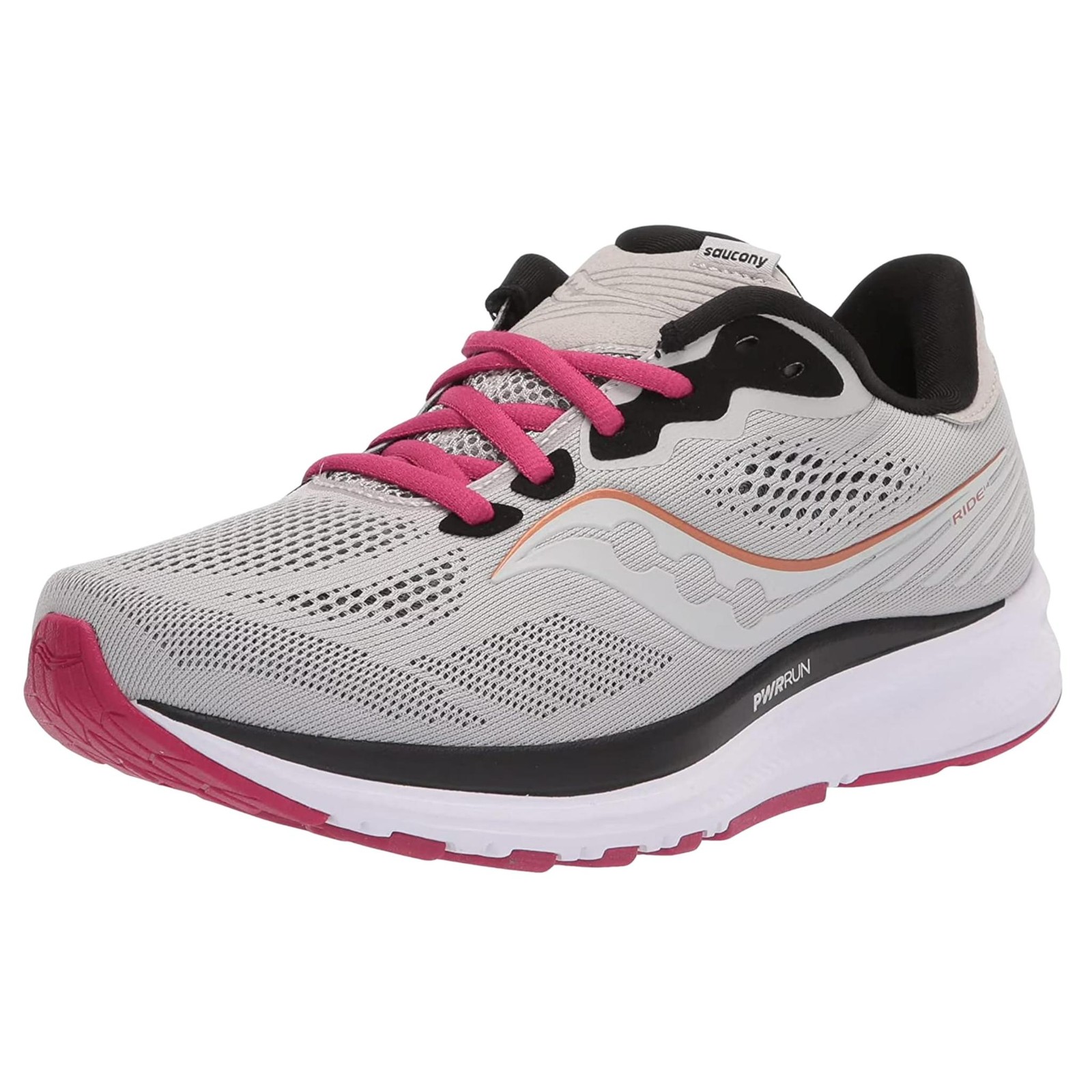Saucony Womens Ride14 Running Shoe, Fog/Cherry thumbnail 8