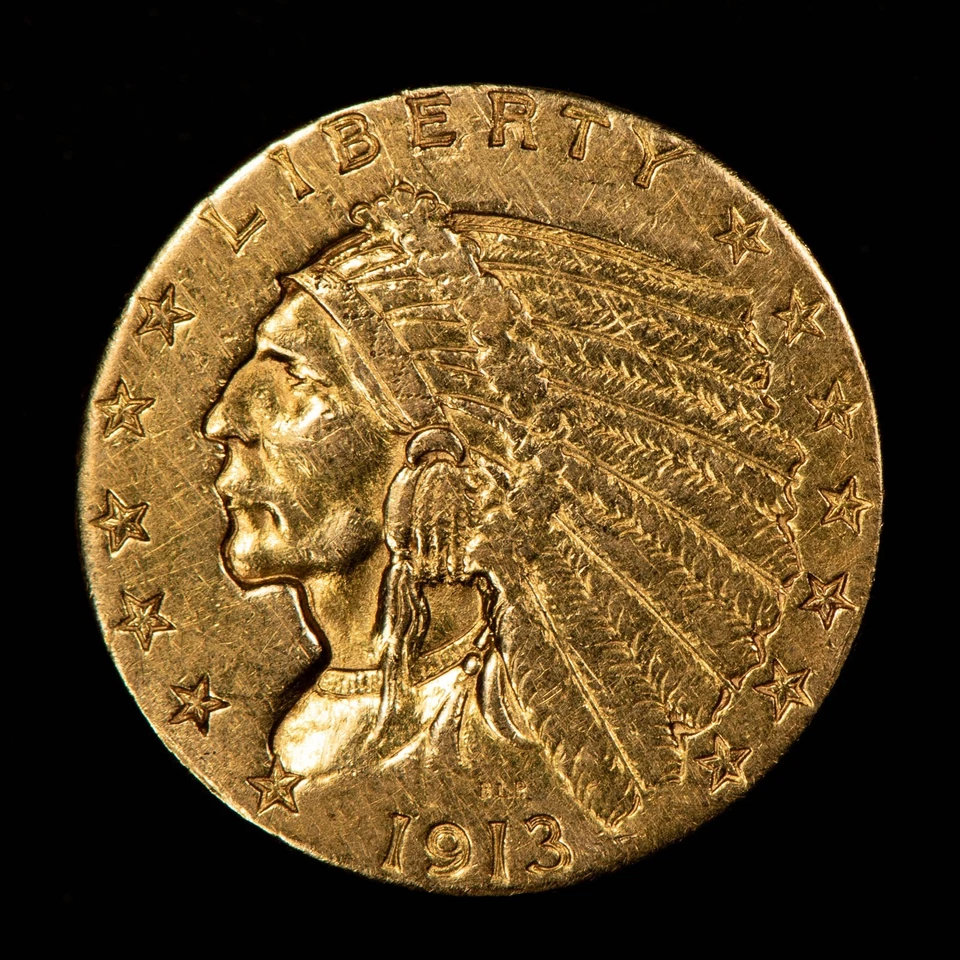1913 G$2.50 Indian Head Gold Quarter Eagle - Authentic US Coin - AU - SKU-G5921 - Image 3 of 4