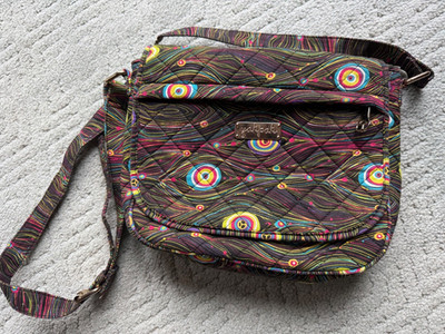 Yak Pak Crossbody Messenger Bag Multi-Color Feather Pattern Quilted  Bag