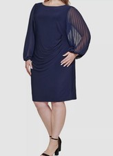Jessica Howard Women Blue Pleated Sleeve Sheath Dress Plus Size 24W