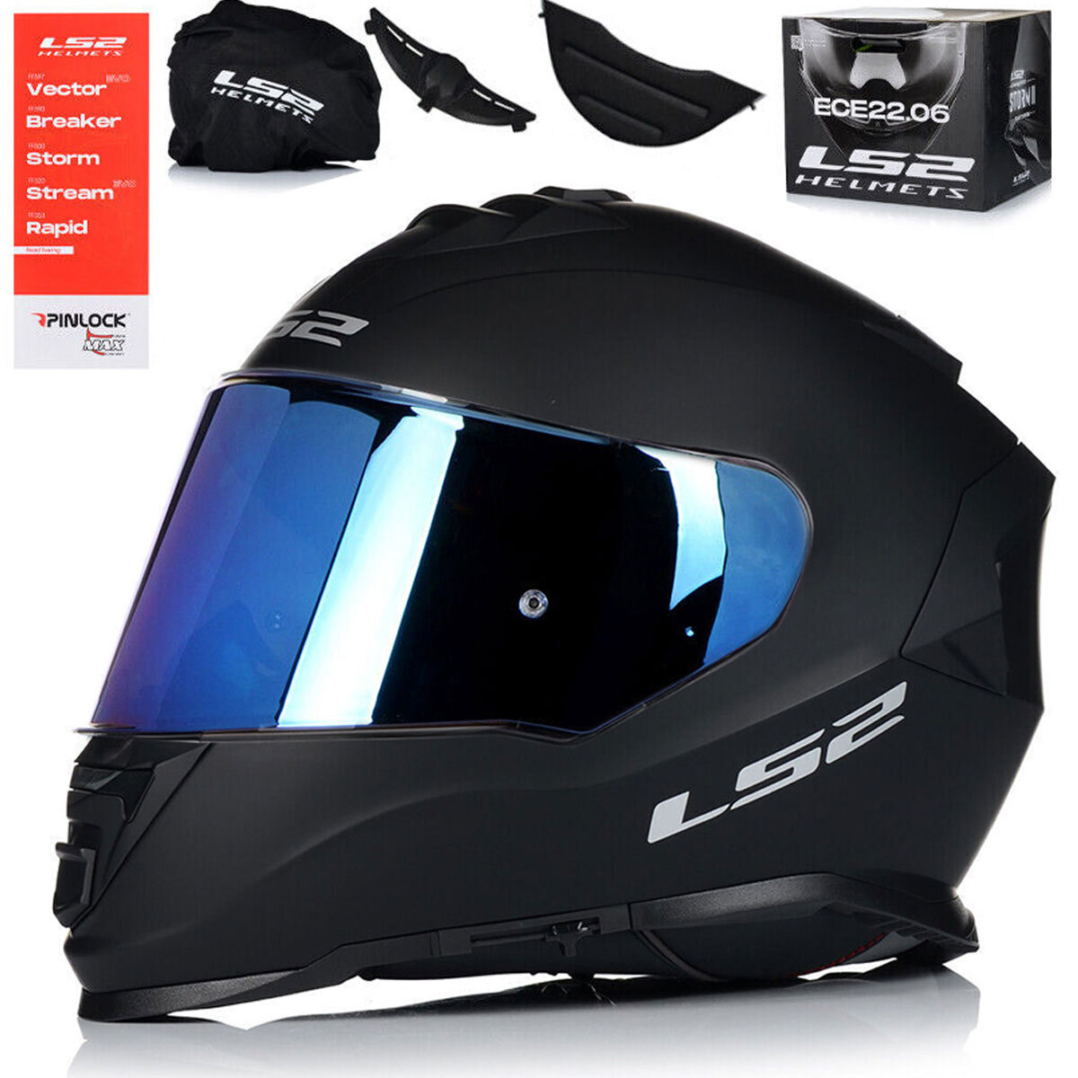 LS2 Full Face Dual Visor Motorcycle Crash Helmet FF800 STORM-II