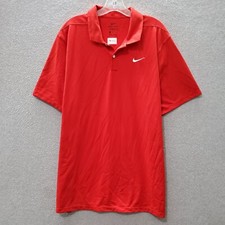 Nike Men Polo Shirt XL Red Dri-Fit Swoosh Logo Embroidered Short Sleeve Collar