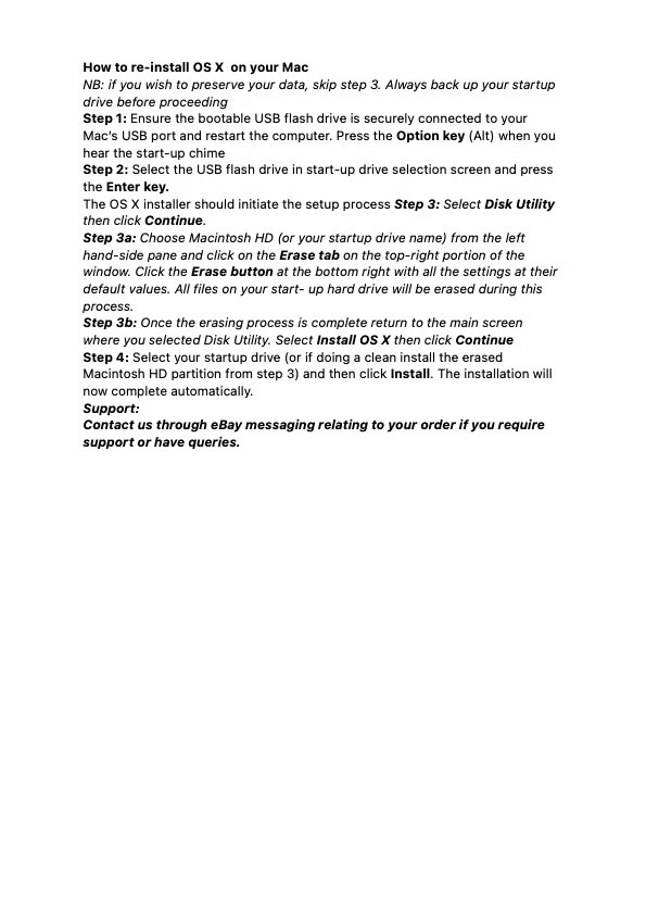 OS X Upgrade/Recovery USB Drive, Instructions & Ebay msg help - 10.7/11/13/14/15 - Image 3 of 4