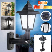 Solar Powered LED Light Outdoor Garden Yard Fence Wall Lantern Hexagonal Lamp
