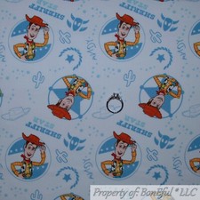 BonEful FABRIC FQ Cotton Quilt White Woody Sheriff Star Disney Toy Story Movie S