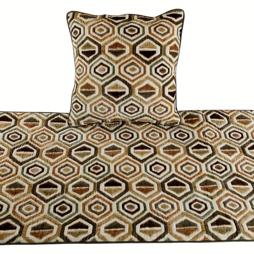 Decorative Queen Bed Runner Beige, Quilting Velvet Bed Scarf - Hex Element - Picture 2 of 4
