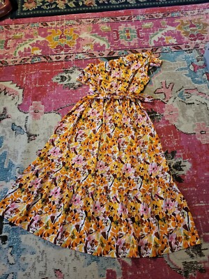 BTFBM womens L lightweight summer maxi dress off shoulder flounce orange  chic | eBay