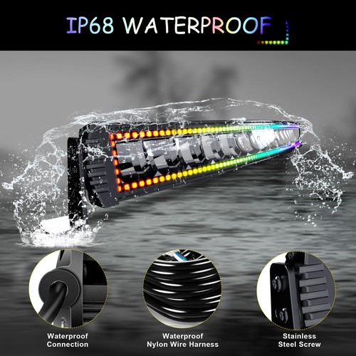 52” 300W Curved LED Light Bar RGB Halo Offroad Flood&Spot+Wiring Kit For ATV - Picture 5 of 9