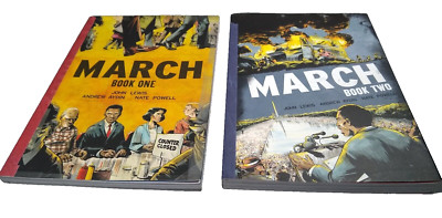 2 Lot 2013 March Book One & 2015 March Book Two Paper Back Lewis Aydin Powell