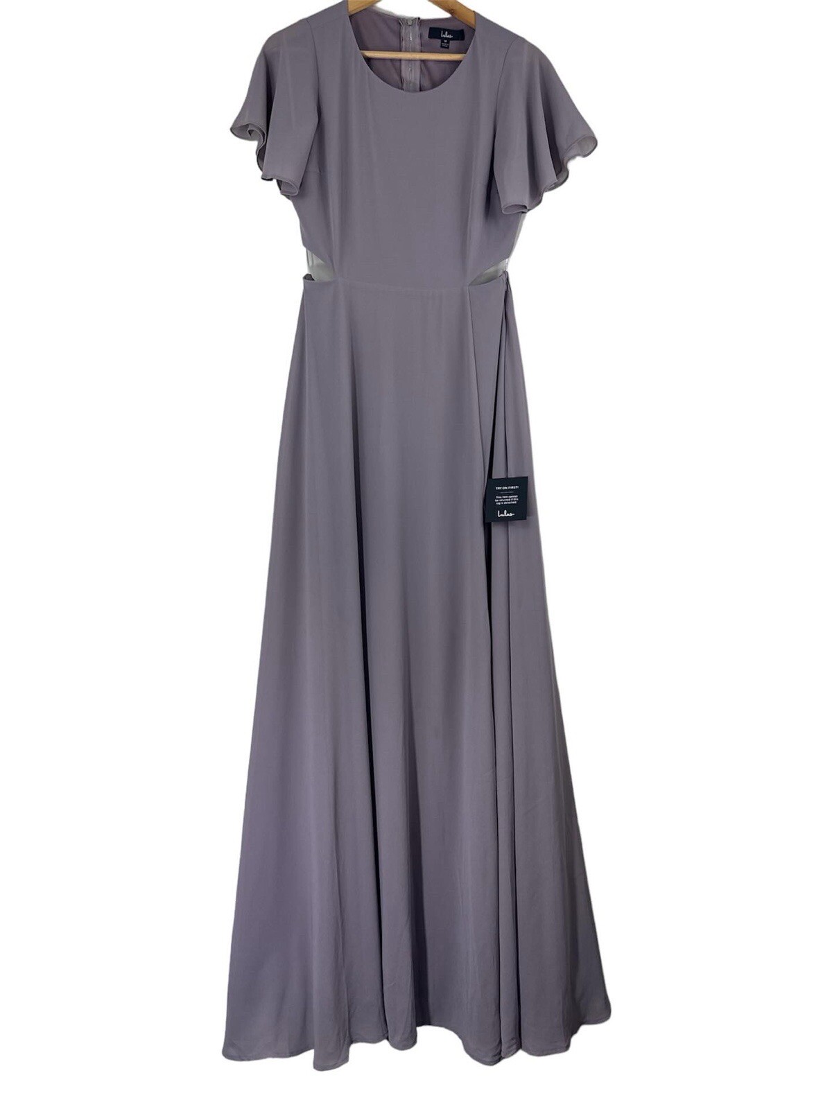 Lulus Garden Bliss Dusty Lavender Cutout Maxi Dress Short Sleeves Chiffon Sz M