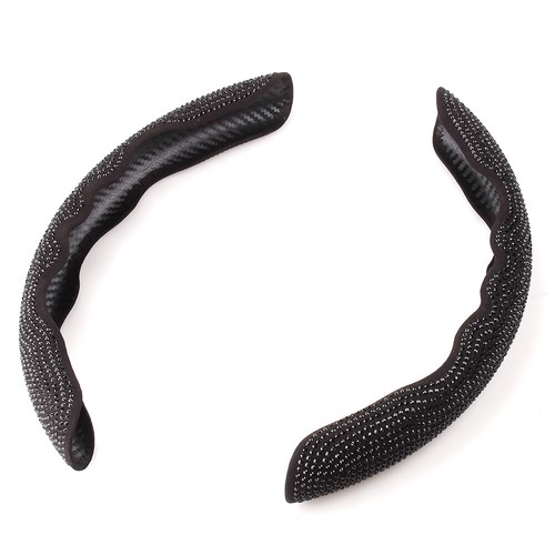 Car Steering Wheel Cover 38cm Shiny Rhinestone Bling Diamond Universal Black - Imagen 4 de 11