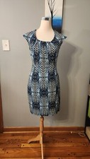 Worthington Women's Dress Snake Print Blue Zipper Shoulders Sleeveless Size PS