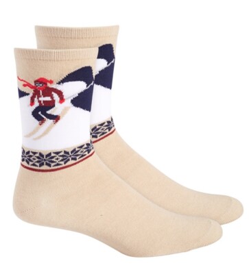 Ski Slope Beige Cream Socks Women Adult Crew Socks Holiday CHRISTMAS Gift New
