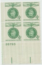 SCOTT #1168 GIUSEPPE GARIBALDI 4¢ Blocco targa 1960 MNH