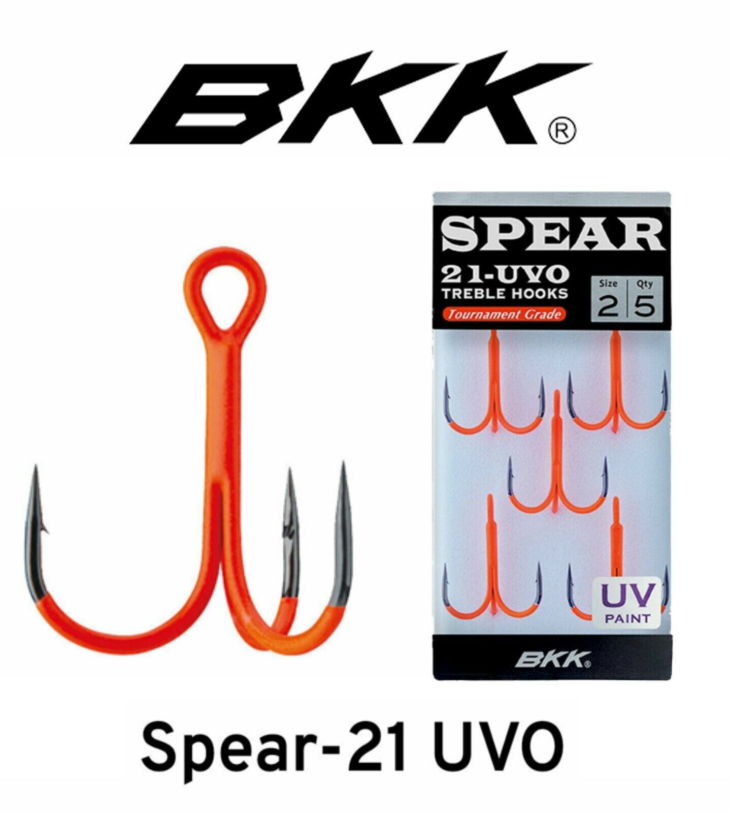 BKK Spear 21 UVO Treble Hook - Drilling Hook Coated - UV Orange Coated