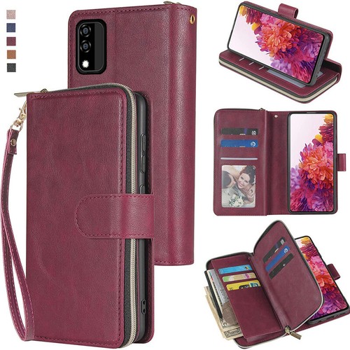 Funda tipo billetera para teléfono de cuero abatible con 9 ranuras con cremallera para tarjetas BLU C5 Max - Imagen 7 de 42