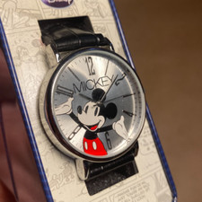 Disney Mickey Mouse Watch Adult MCK493 Silver Tone Black Band New Vintage In Box