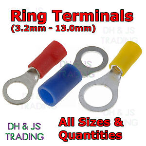 WT 3.2mm-13.0mm Red Blue Yellow All Sizes Crimp Terminals Ring Insulated