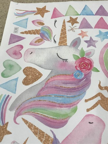 Nursery Wall Sticker Decals Watercolour Unicorn Rainbow Nursery Decor Removable - Picture 5 of 7