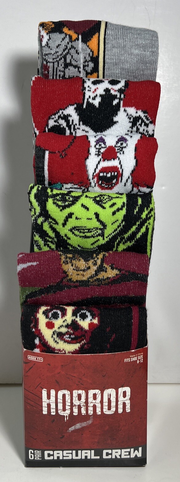 Socks. Halloween. Friday the 13th.Exorcist. New. 6 Pair. Men 8-12.-image
