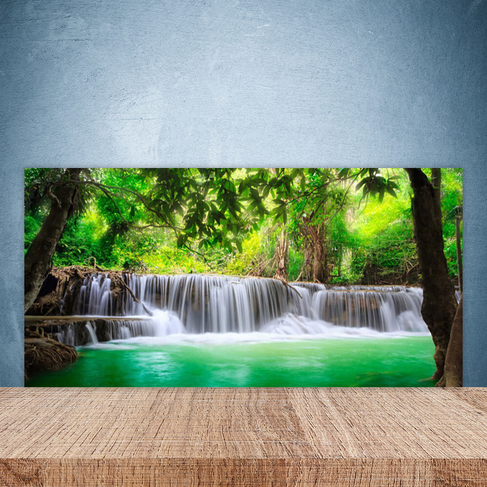 Crédence de cuisine en verre panneau paroi 100x50 nature cascade lac forêt pour fond de hotte