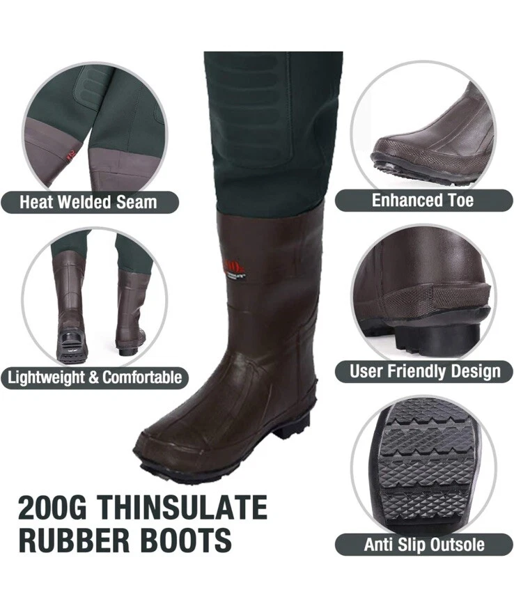 HISEA 200G Insulated Hunt/Fish Waders Rub Bootfoot Neoprene Chest,  Size 11/44 - Image 3 of 4