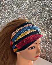 Beautiful Multicolor Abstract Pattern Rhinestone Stretch Headband, Handmade