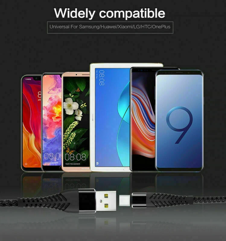 Braided USB Type-C USB-C to USB-A Fast Charge Cable Cord Charger Charging Sync - Image 3 of 4