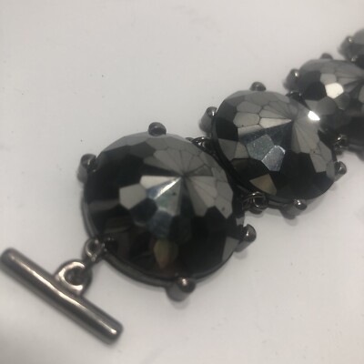 Vintage Faceted Hematite Link Chain Toggle Bracelet