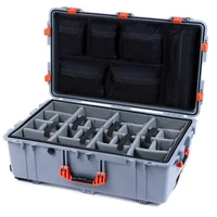 Silver & Orange Pelican 1650 case. With grey dividers & lid organizer.