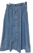 Eagle’s Eye Denim Skirt National Wildlife Embroidered Midi Modest button front M