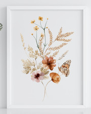 Floral Art Print, Neutral Flowers Wall Art Decor, Botanical Art Print Nature 41