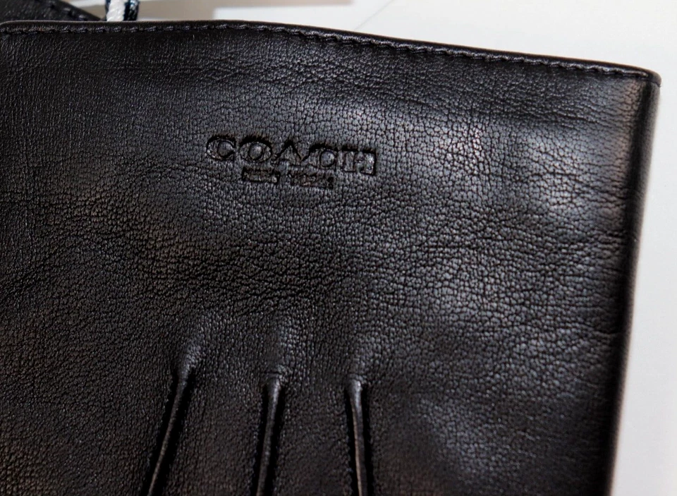 NUEVO COACH Guantes Para Hombre Talla L Cuero Oveja Negro 100% Lana Forrados TECH $148 Foto 2 de 4