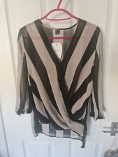 Black and Grey Striped Chiffon style diphem blouse top size 6