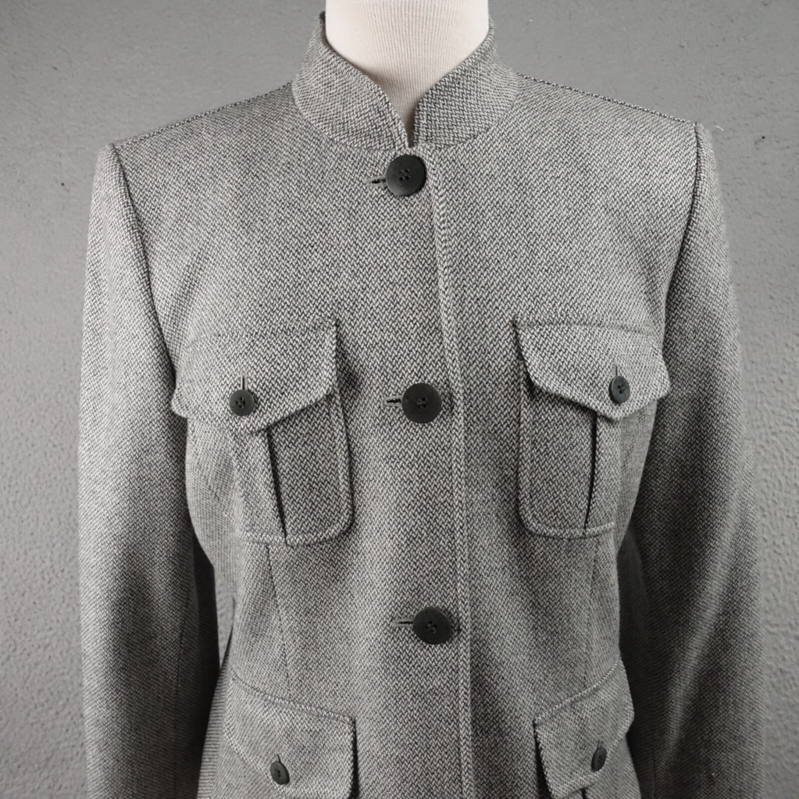 Vintage Gray Wool Herringbone Check Equestrian Fi… - image 2