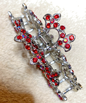 Hair Ornament Clamp Red Crystals Classic Gun Metal Silver  display picture 2