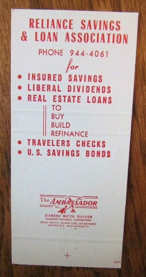 MATCHBOOK RELIANCE SAVINGS BANK (ALTOONA, PENNSYLVANIA) (c1960s
