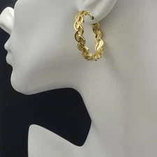 Women's 14K Gold Plated Vintage Diamond Cut Hoop Earrings Oro Laminado