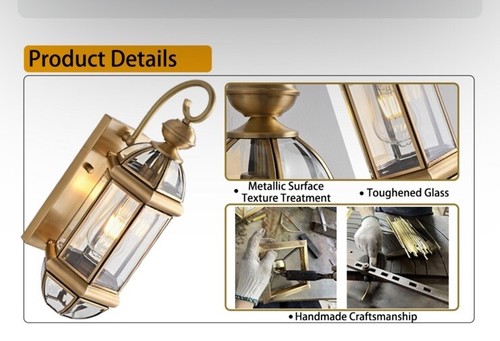 Milaii Wall Light Clear Glass Waterproof Exterior Fixture: Copper - Picture 5 of 6