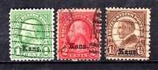 U.S.A.  #658-60 1929  1,  1  1/2,  2 Cent   Kansas   F Used SCV $5.90