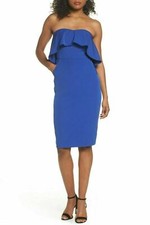 Chelsea28 Women’s Blue Surf Ruffle Strapless Stretch Crepe Sheath Dress 6 NWOT