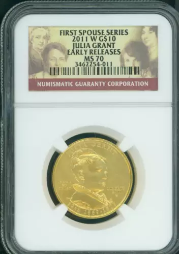 2011-W $10 GOLD 1/2 Oz FIRST SPOUSE JULIA GRANT NGC MS70 MS-70 EARLY RELEASES ER