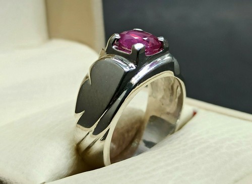 Anello da uomo in argento sterling 925 con rubino rosso intenso naturale 2,3 carati fatto a mano yakoot - Foto 2 di 12