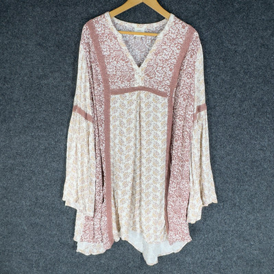 Knox Rose Night Gown Women 2XL White Floral V-Neck Long Sleeve Rayon Sleepwear