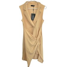 PRETTY LITTLE THING Fawn Sleeveless Plunge Twist Front Blazer Dress UK 12 US 8