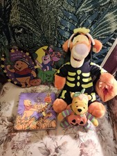 VTG Halloween Winnie the Pooh Lot Tigger Skeleton Plush, Pooh Pumpkin Plush Etc.