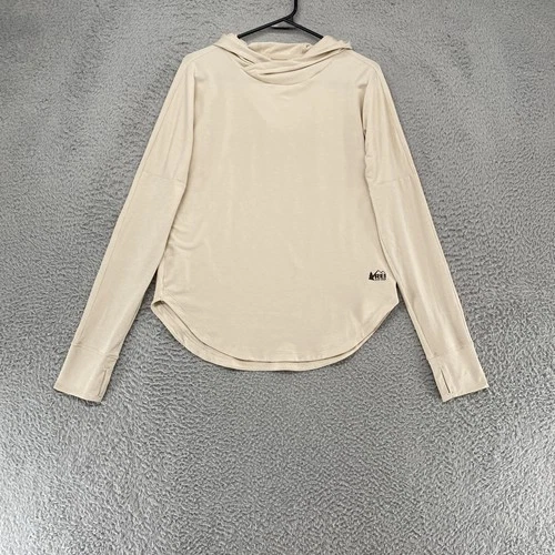 REI Hoodie Sun Shirt Womens UPF Small Beige Long Sleeve Lightweight Hiking Top