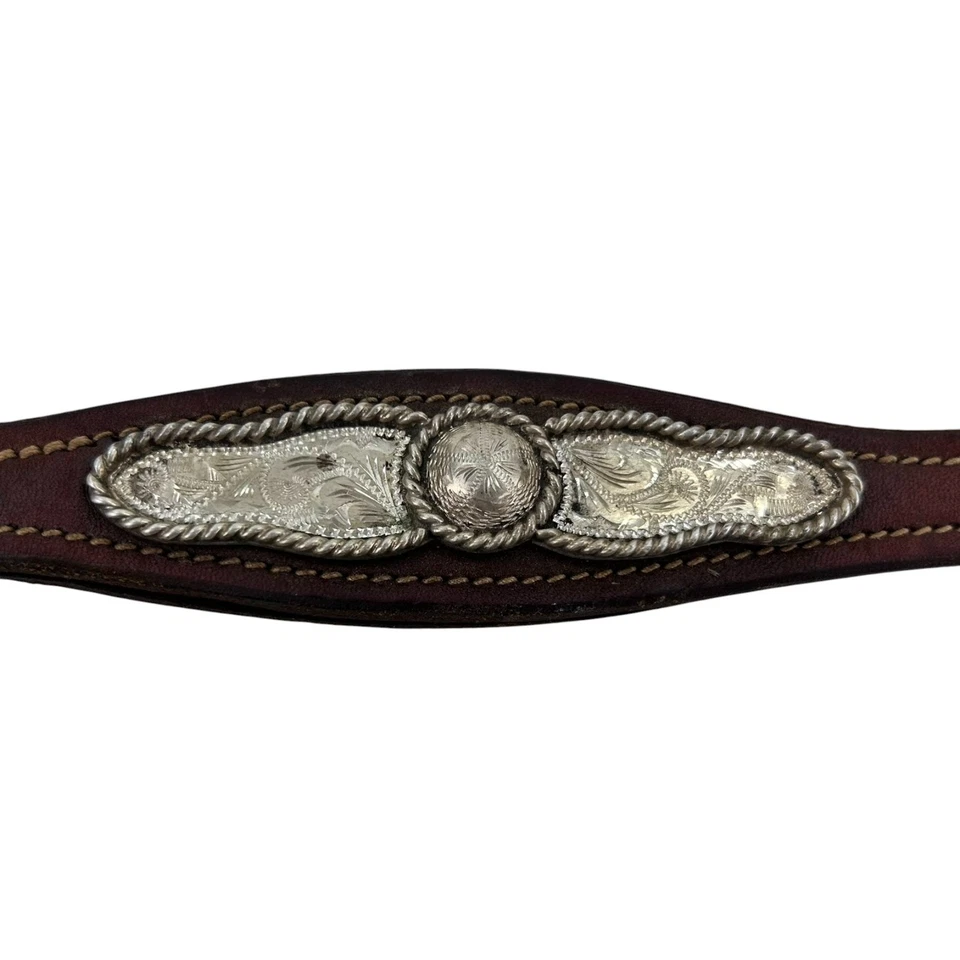 Винтажная пряжка из стерлингового серебра 925 пробы с кожаным ремешком вестерн для дам - Изображение 3 из 4