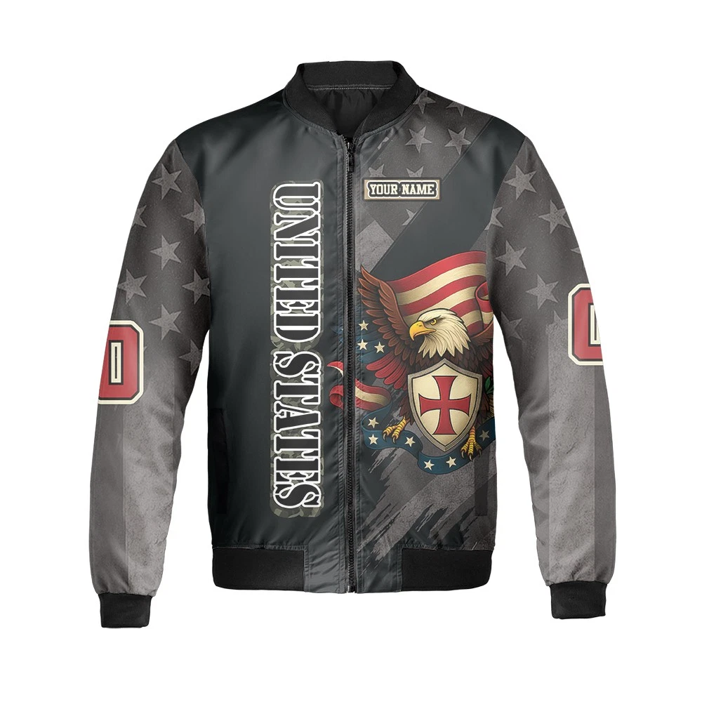 Personalized Eagle USA Flag Christian Patriotic Bomber Jacket